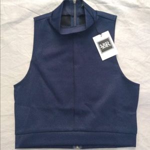 Young & Reckless Y & R Navy Zipped Crop Top Sz S